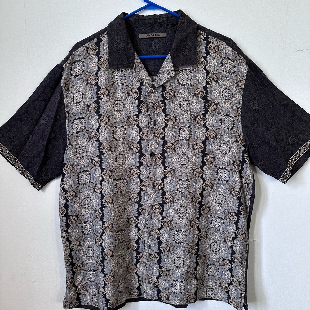Elegant Black and Gray Patterned Men's silk dress shirt